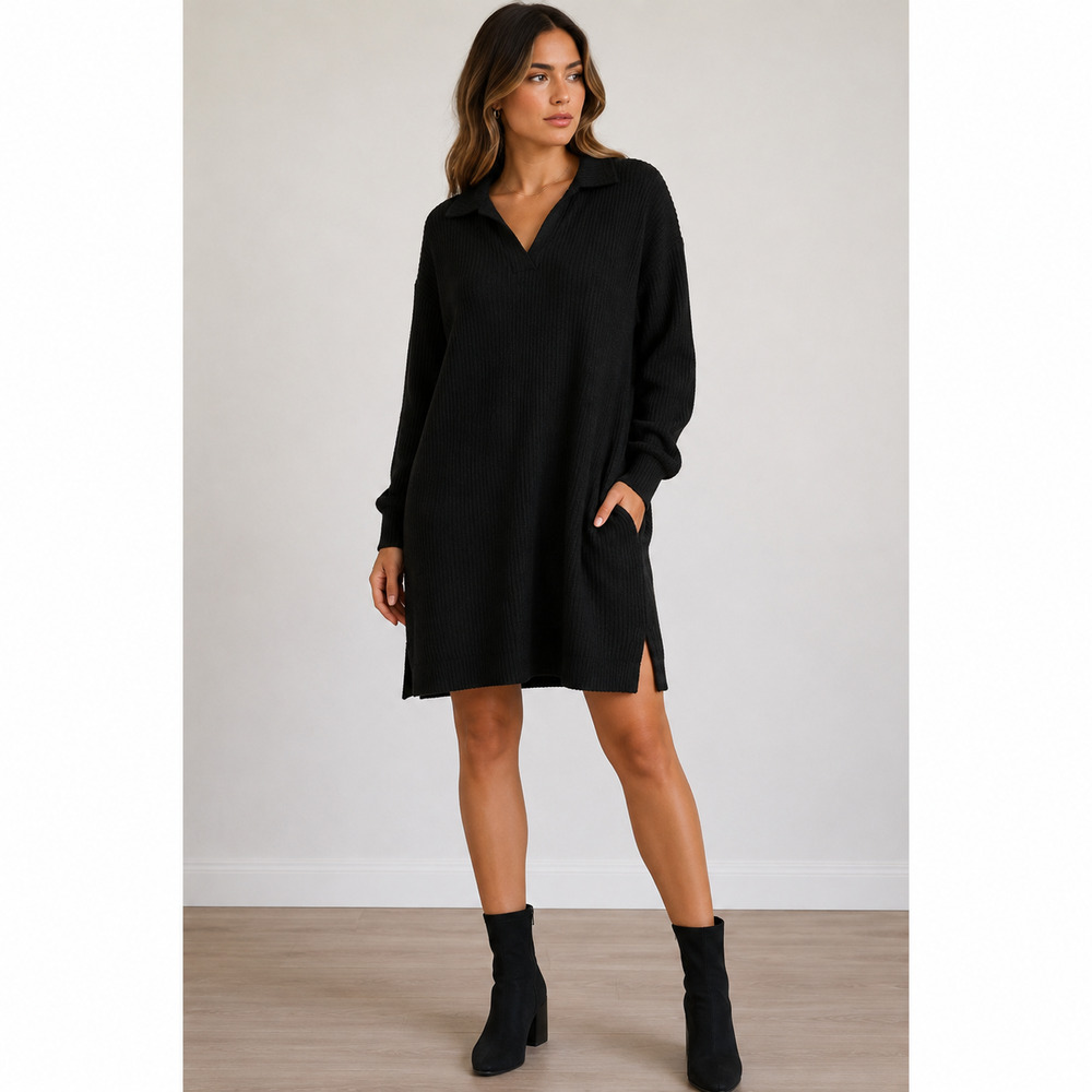 Mondetta Black Hooded Sweater Dress Long Sleeve Women’s L